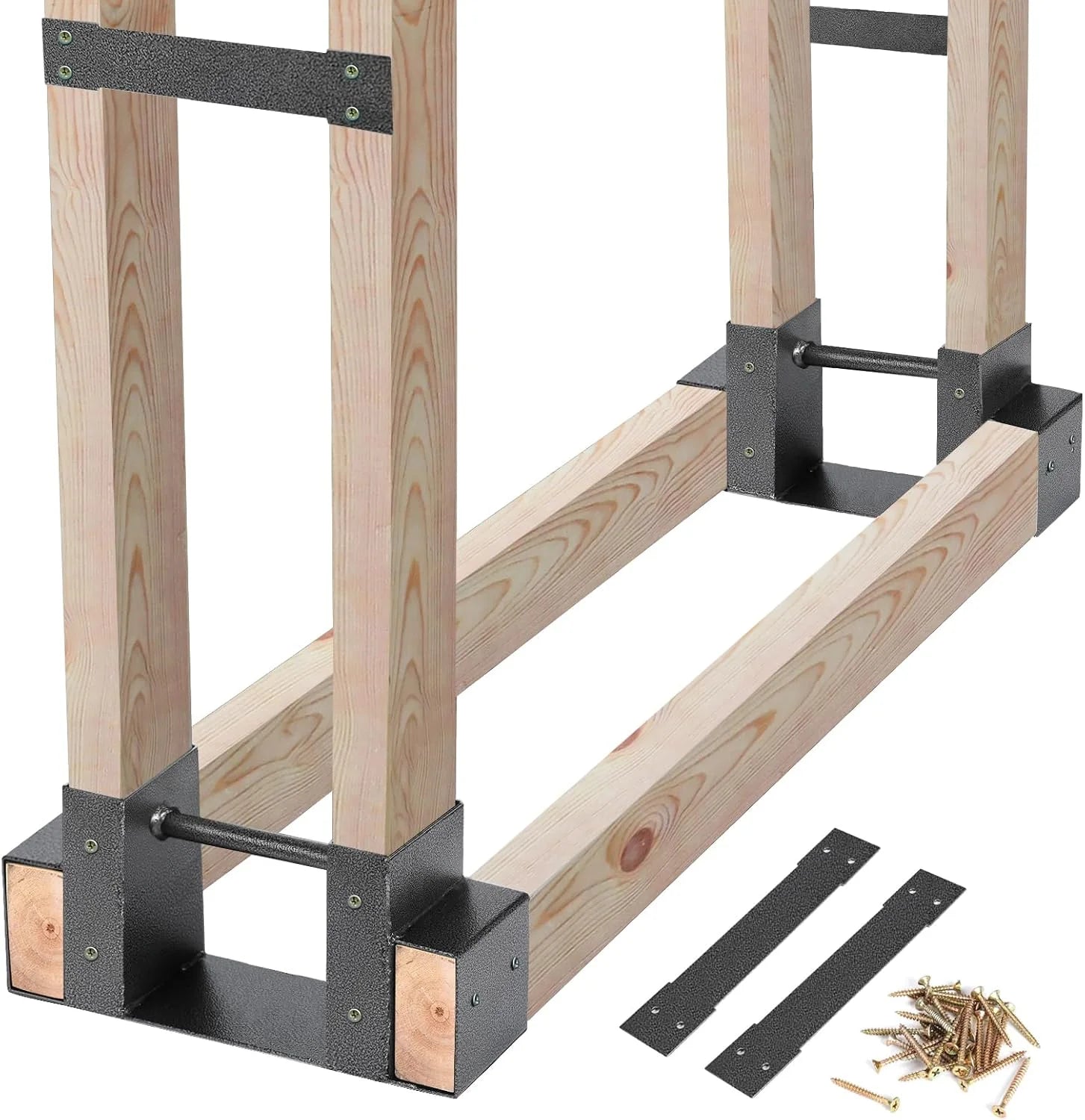Special Outdoor Firewood Log Storage Rack Bracket Kit, Fireplace Wood Storage Holder-Adjustable to Any Length