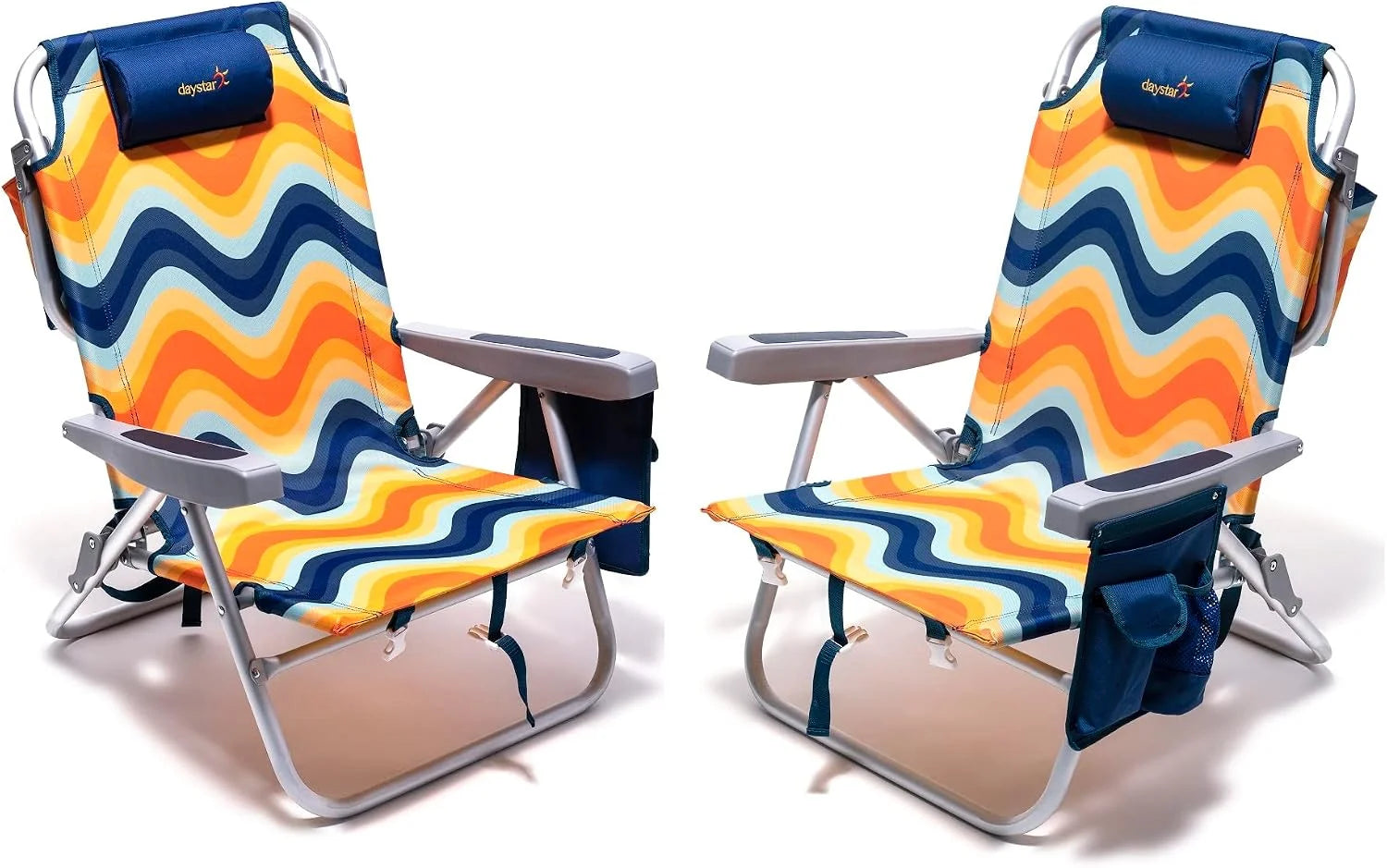 Special Low Beach Chair 2 Pack, 5-Position Lay Flat Reclining, Backpack Portable Folding Chairs with Cooler Bag & Cup - Image 4