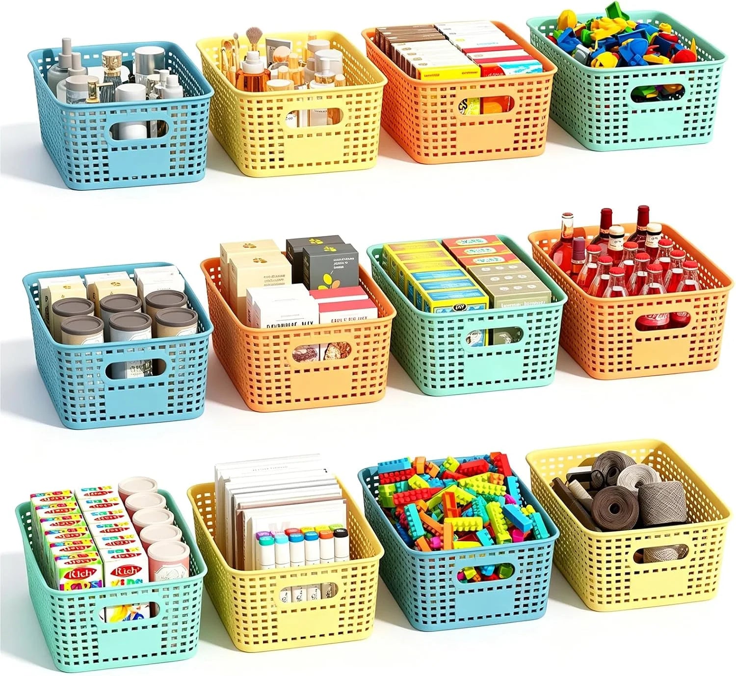 Special Plastic Storage Baskets Bins for Home Organizing, 10 Pack, Space-Saving Storage Container with Handles - Image 2
