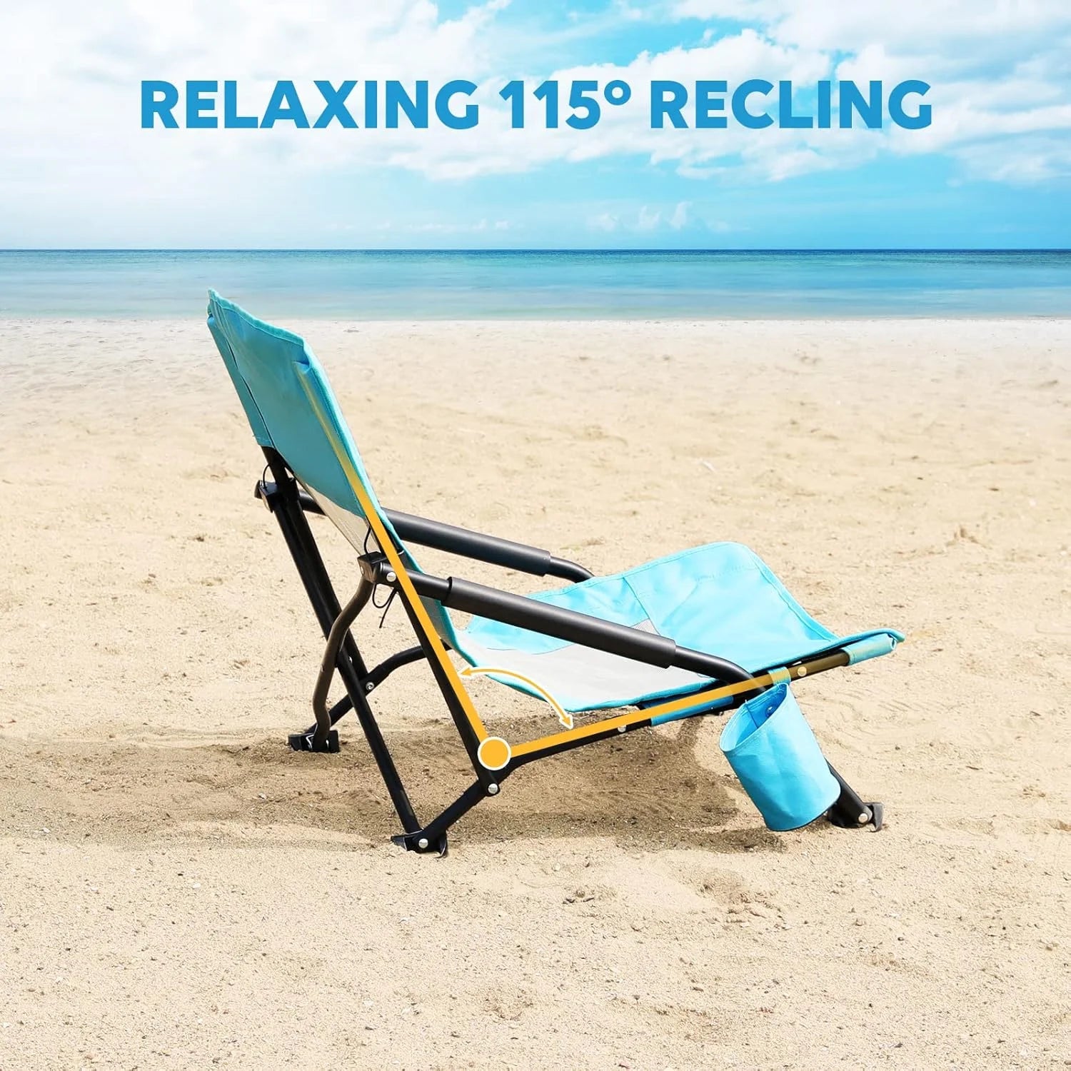Special Low Beach Chair for Adults 2 Pack, Low Profile Folding with Cup Holder & Carry Bag, Heavy Duty Chair for Outdoor - Image 7
