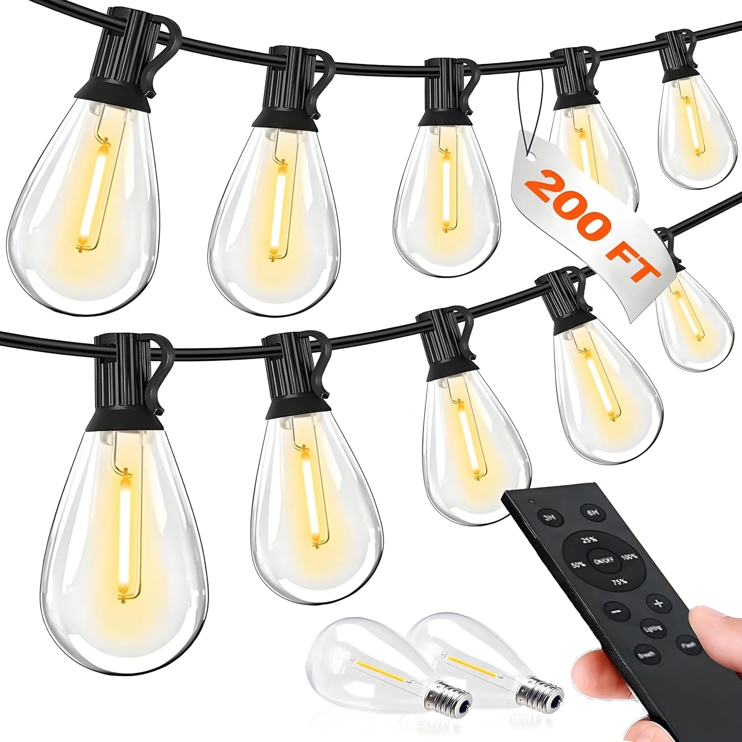 Special Tenmiro 200FT LED Outdoor String Lights with Remote, 74+2 Shatterproof Bulbs Dimmable Timing 3 Light Modes Outside Patio - Image 6