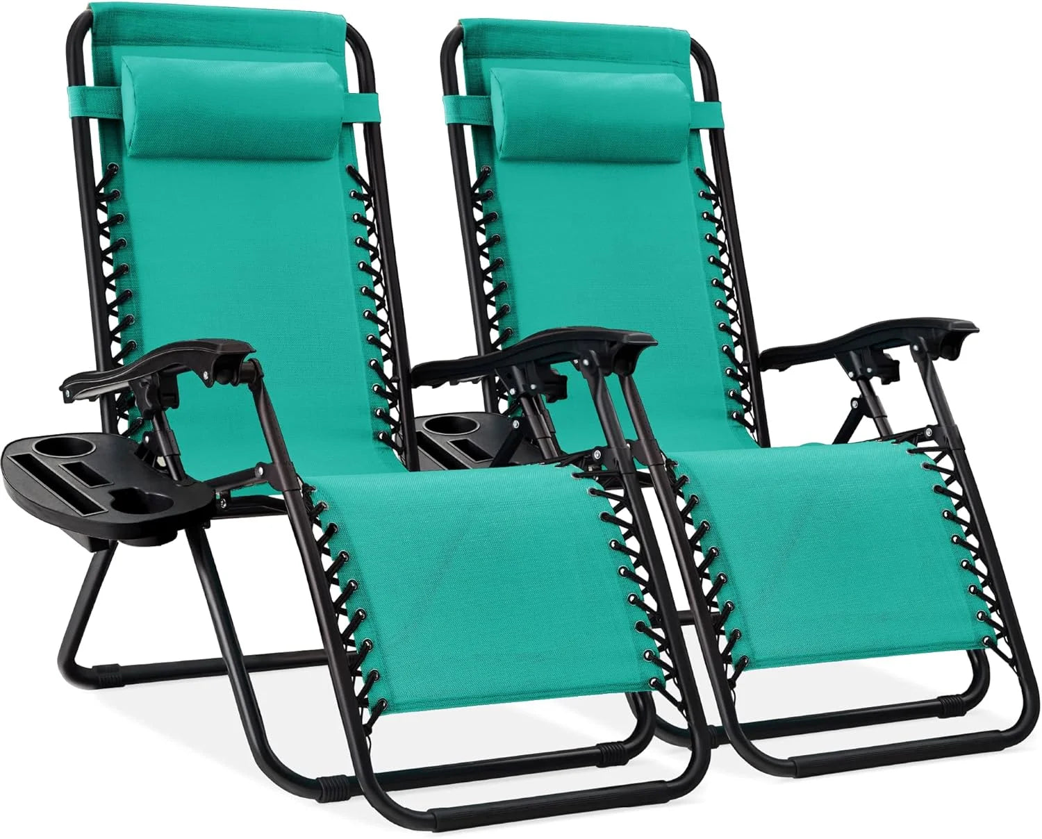 Special Choice Products Set of 2 Adjustable Steel Mesh Zero Gravity Lounge Chair Recliners w/Pillows and Cup Holder Trays - Image 25