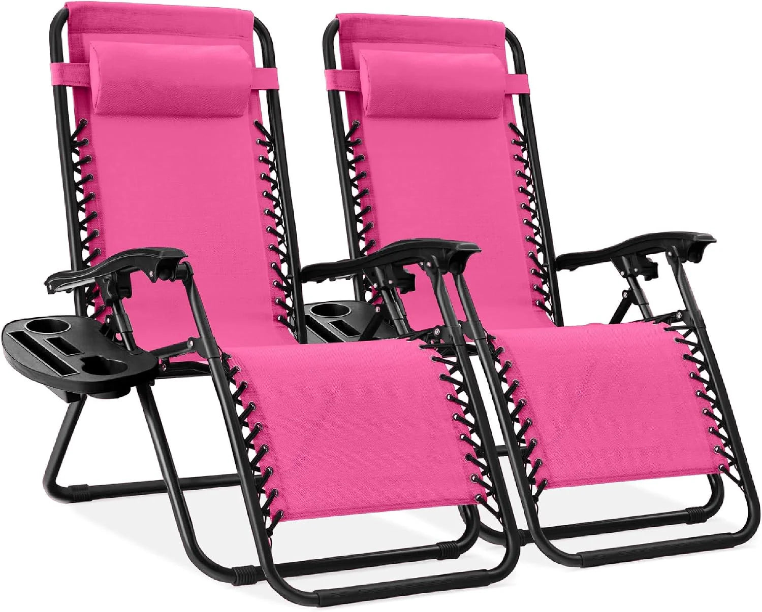 Special Choice Products Set of 2 Adjustable Steel Mesh Zero Gravity Lounge Chair Recliners w/Pillows and Cup Holder Trays - Image 29