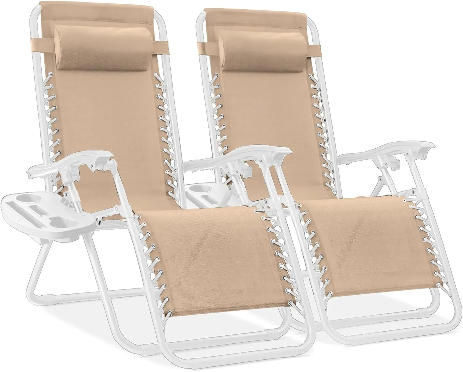 Special Choice Products Set of 2 Adjustable Steel Mesh Zero Gravity Lounge Chair Recliners w/Pillows and Cup Holder Trays - Image 41