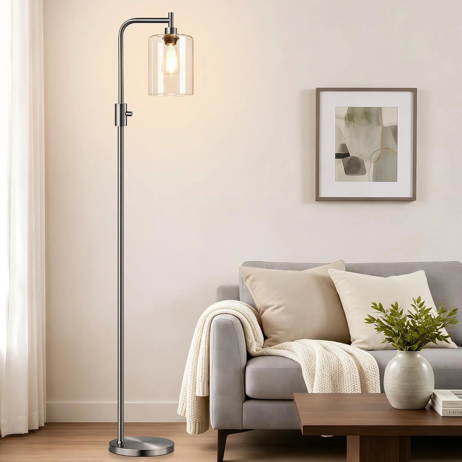 Special Dimmable Floor Lamp for Living Room with Clear Glass Lampshade, Bulb Included, 900LM, Arc Standing Tall Lamp for Bedroom - Image 9