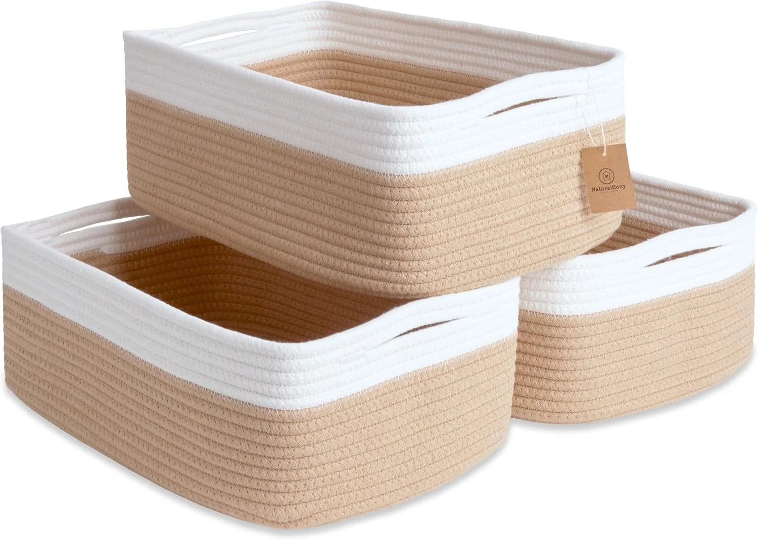 Special Woven Rope Baskets for Organizing, 3 Pack, 15.5 x 11 x 5.5 Storage Bins, Storage baskets and organizer bins