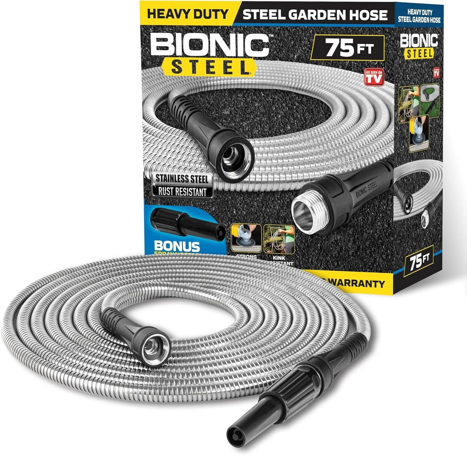 Special STEEL 150 Ft Metal Garden Hose with Sprayer Nozzle, Non Kinking Design, Stainless Steel Heavy Duty Water Hose - Image 2