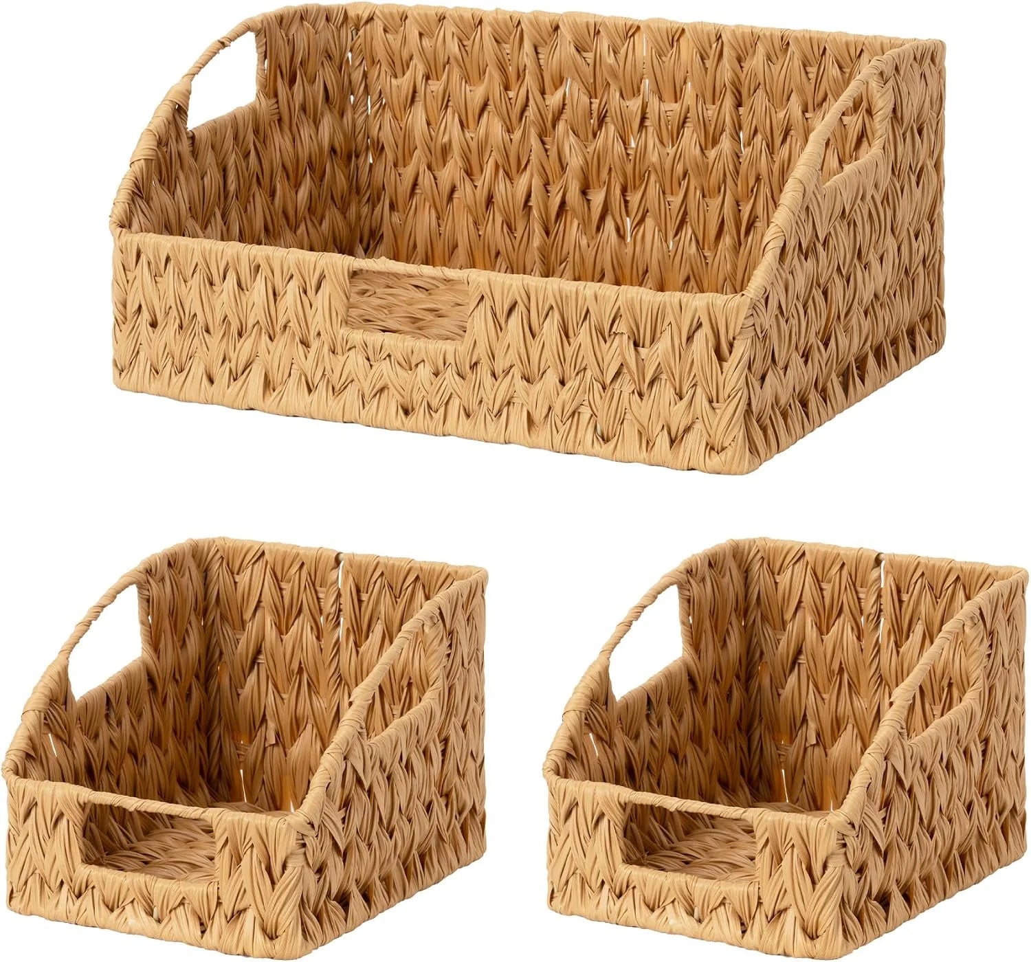 Special Storage Baskets, Waterproof Wicker Basket with Handles, Wicker Storage Baskets for Pantry, Open Front