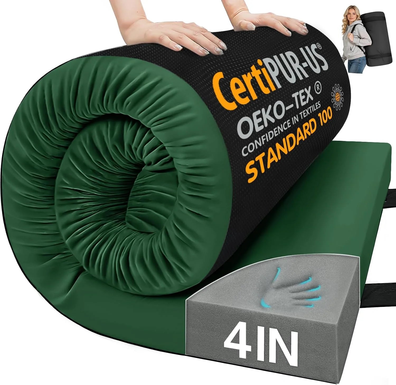Special 3 Inch Memory Foam Camping Pad, Camping Essentials Roll Up Floor Mat for Car Camping - Image 16