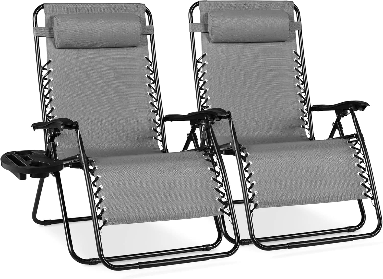 Special Choice Products Set of 2 Adjustable Steel Mesh Zero Gravity Lounge Chair Recliners w/Pillows and Cup Holder Trays - Image 23