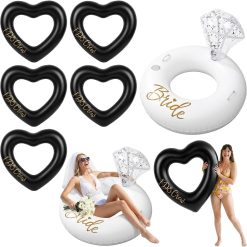 Alternative view of Special 6 Pcs Bachelorette Pool Floats, 1 Diamond Ring & 5 Pink Heart Loungers, Inflatable Party Decorations for Bridal