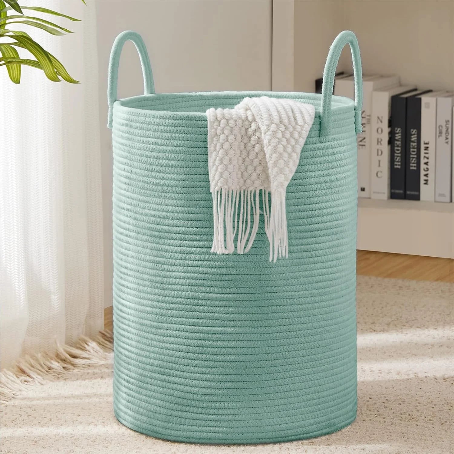 Special YOUDENOVA Jute Rope Laundry Hamper Basket, 58L Blanket Basket for Nursery, Large Woven Laundry Hamper with Sturdy - Image 5