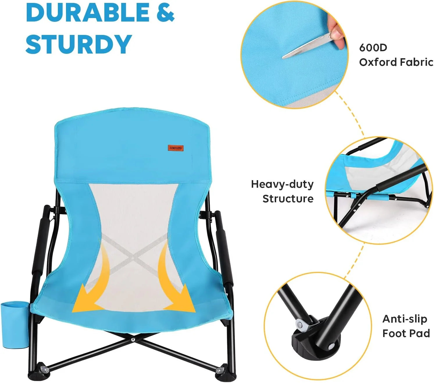 Special Low Beach Chair for Adults 2 Pack, Low Profile Folding with Cup Holder & Carry Bag, Heavy Duty Chair for Outdoor - Image 4