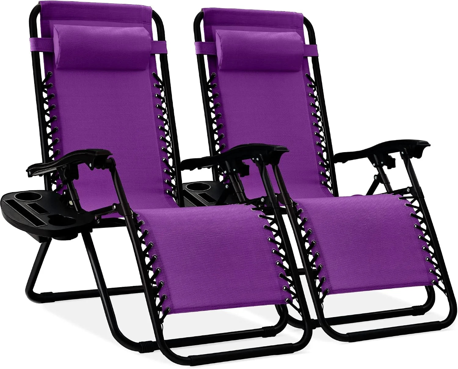 Special Choice Products Set of 2 Adjustable Steel Mesh Zero Gravity Lounge Chair Recliners w/Pillows and Cup Holder Trays - Image 22