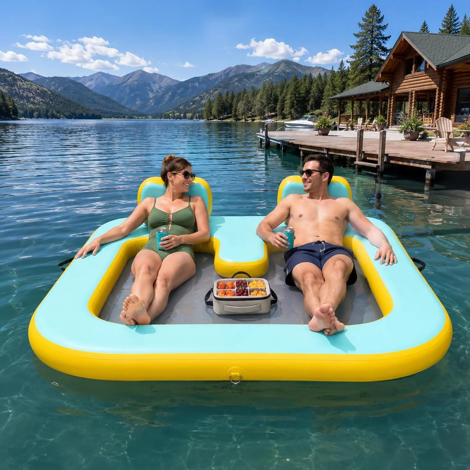 Special Inflatable Floating Dock for 2 Adults, 500 lbs Capacity Floating Island Platform with Mesh Water Hammock - Image 2