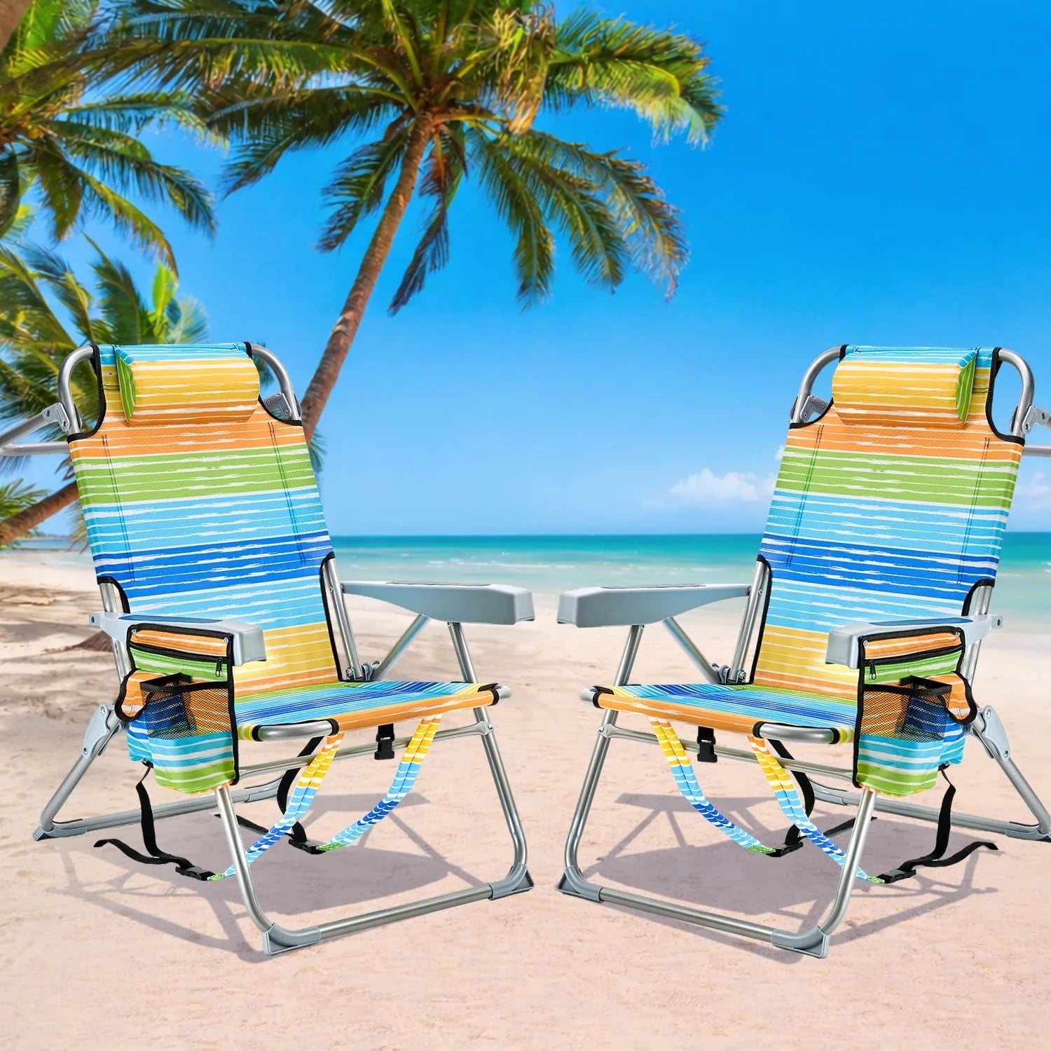 Special GVDV 2 Pack Backpack Beach Chairs for Adults, Mid-Height Foldable Chair with Lay Flat Position