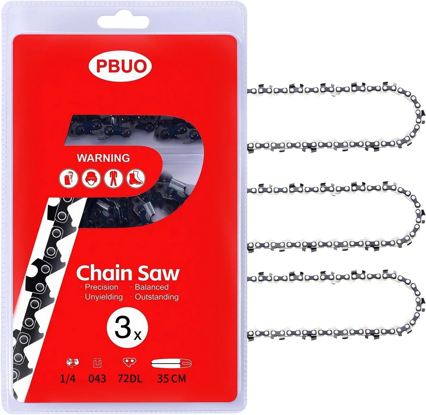 Special PBUO 16 Inch Chainsaw Chain Replacement, 3/8 LP Pitch .043 Gauge 55 Drive Links, Fits Stihl MS170, MS171, MS180c, Semi-Chisel Low-Kickback Design, 3 Pack