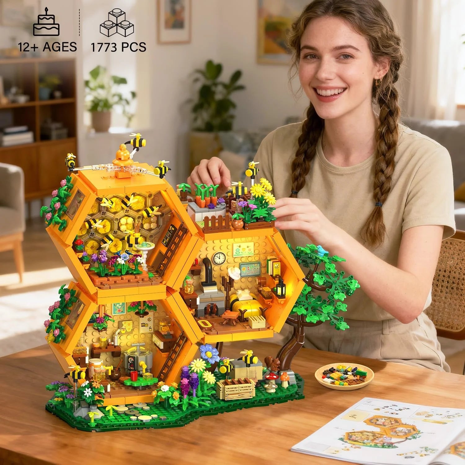 Special Bee Treehouse Building Set with Lights for Adults, Farm House Kit, Collectible Cabin Home Decor Gift for Boys - Image 3