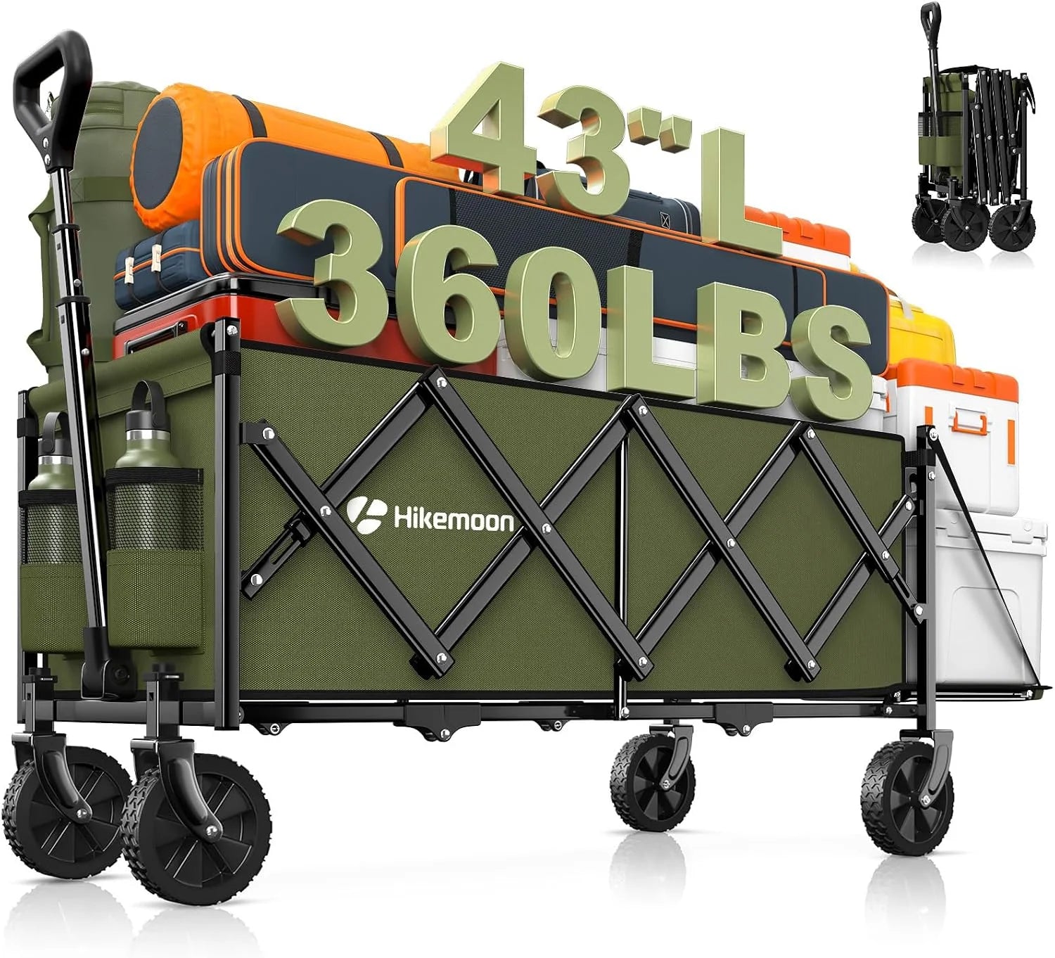 Special 43” Extra Long Folding Wagon with Extended Tailgate, Black - Image 4