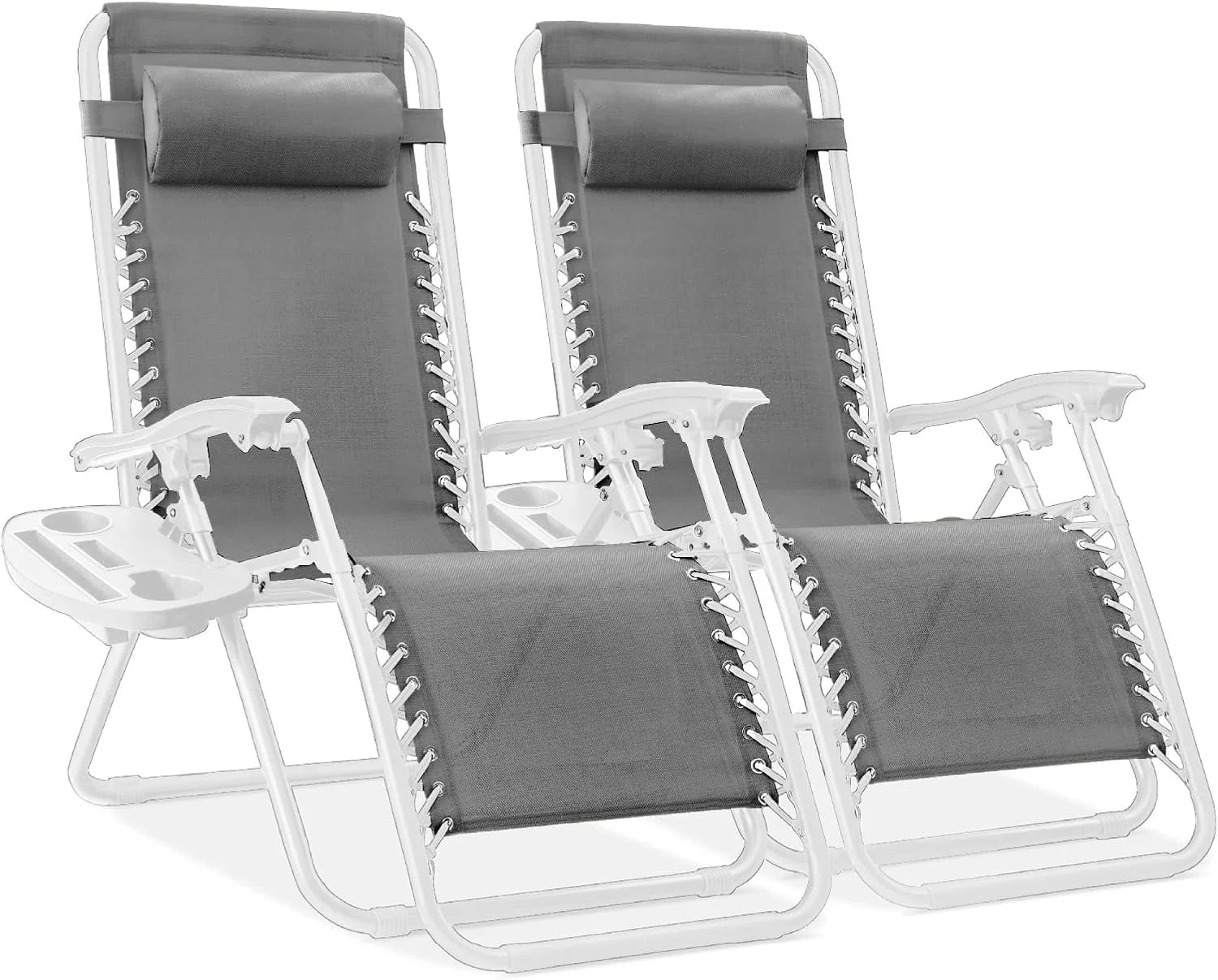 Special Choice Products Set of 2 Adjustable Steel Mesh Zero Gravity Lounge Chair Recliners w/Pillows and Cup Holder Trays - Image 48