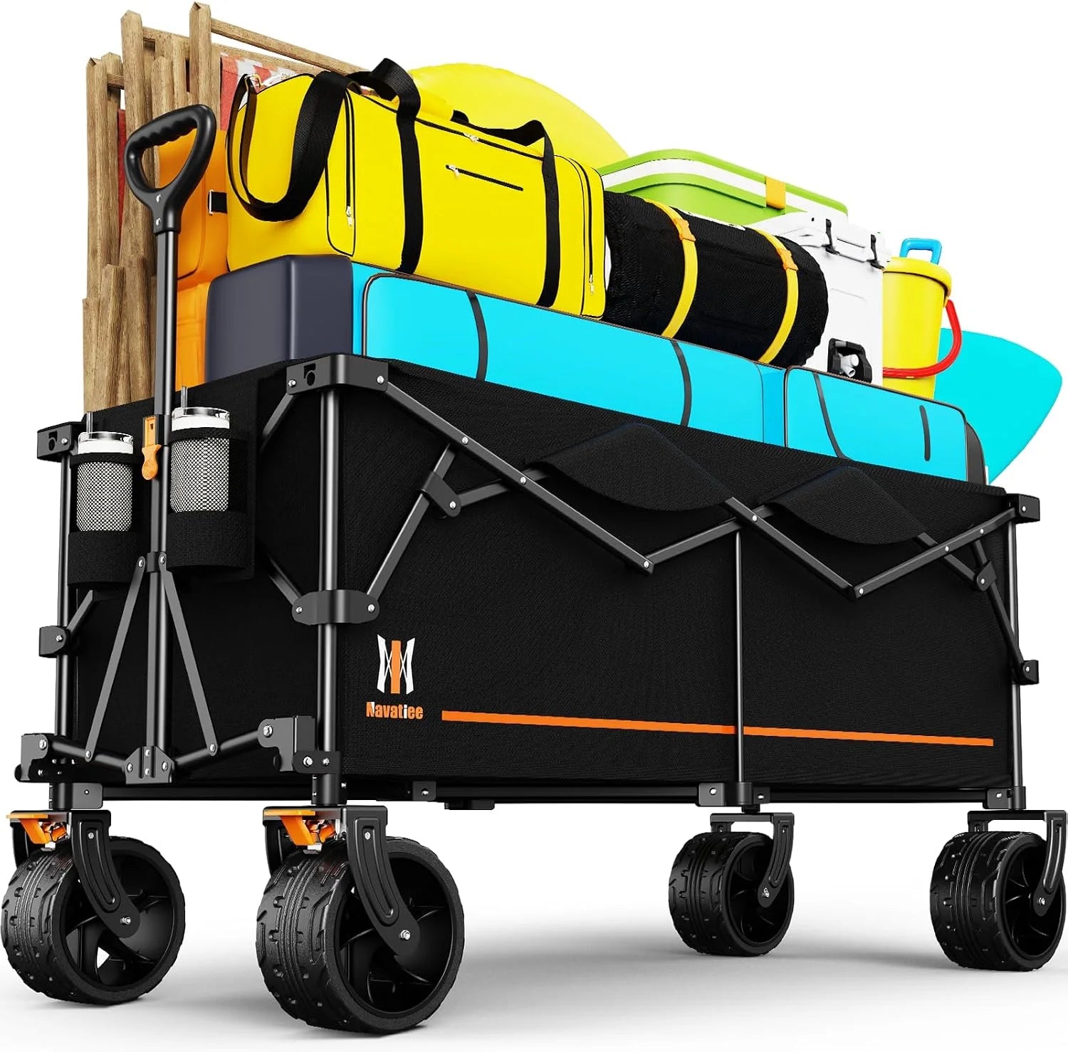 Special 330Lbs Collapsible Folding Wagon, Beach Wagon Cart Heavy Duty Foldable with Big Wheels - Image 2