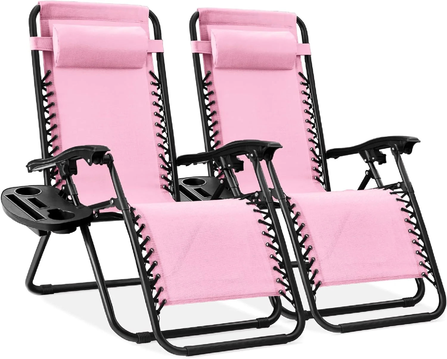 Special Choice Products Set of 2 Adjustable Steel Mesh Zero Gravity Lounge Chair Recliners w/Pillows and Cup Holder Trays - Image 33