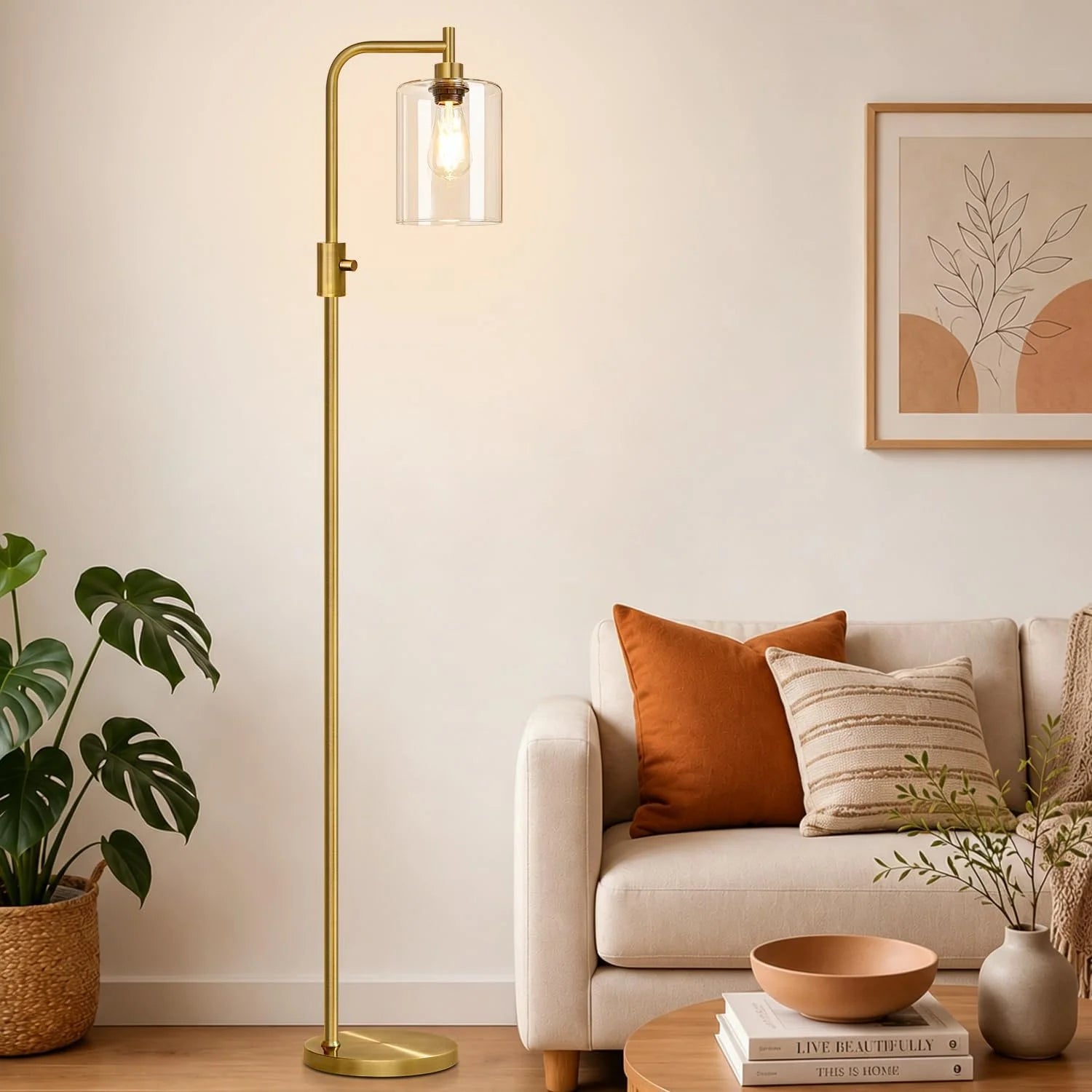 Special Dimmable Floor Lamp for Living Room with Clear Glass Lampshade, Bulb Included, 900LM, Arc Standing Tall Lamp for Bedroom - Image 6