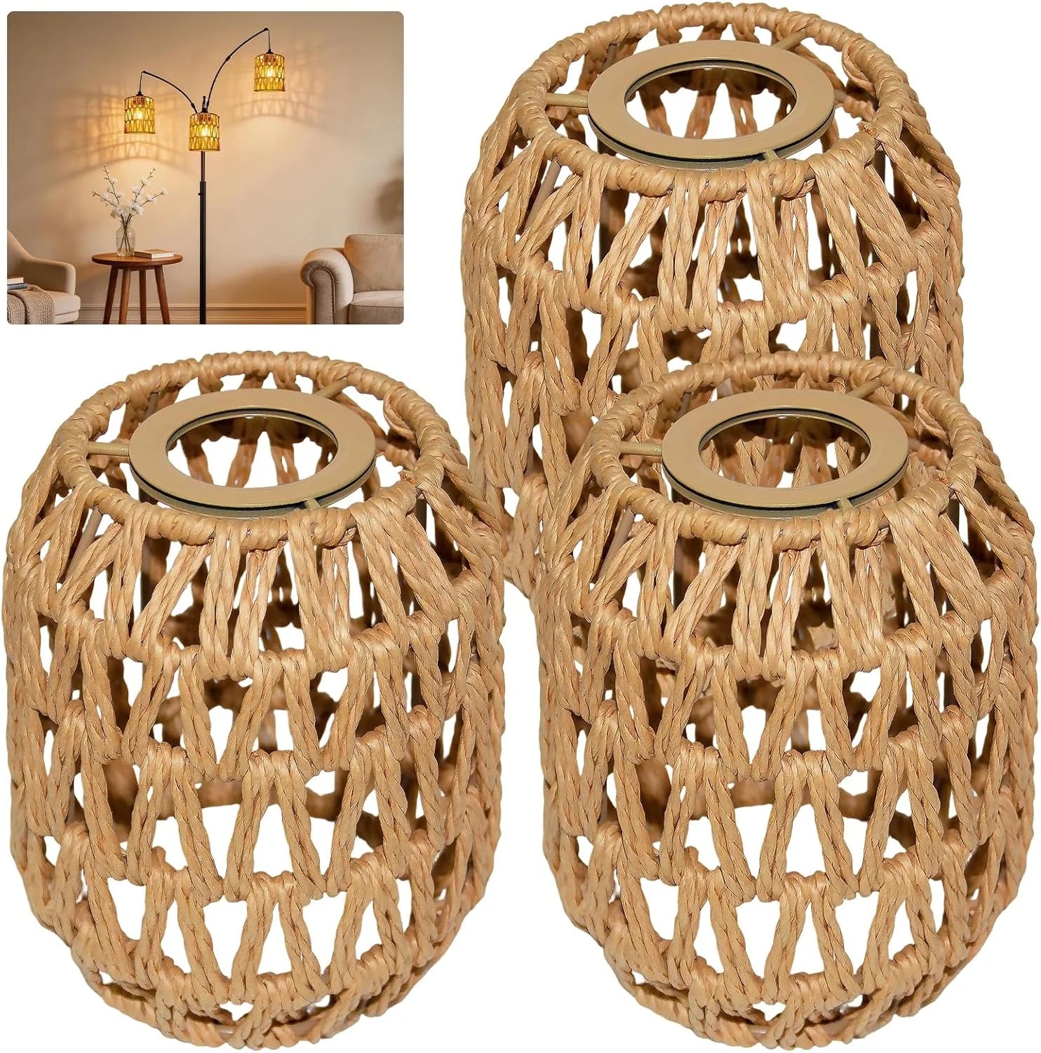 Special LUCORUSC Hanging Light Lamp Shades Boho Rattan Lamp Shades - Image 8