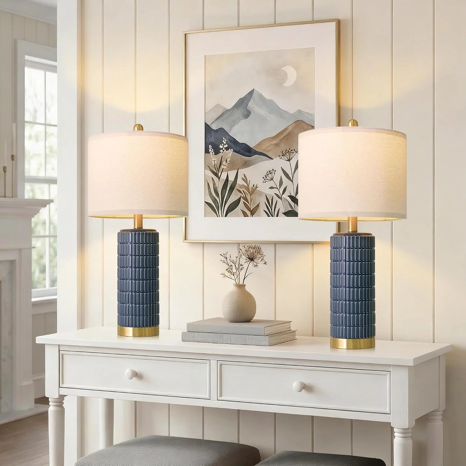Special PoKat Small Bedside Table Lamps Set of 2 for Bedroom Living Room, 21.5" Modern Ceramic Nightstand Lamps with Gold Base - Image 3