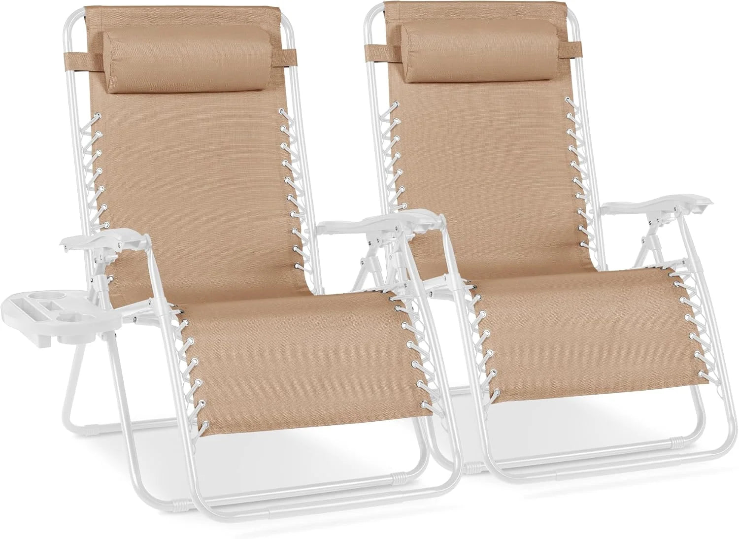 Special Choice Products Set of 2 Adjustable Steel Mesh Zero Gravity Lounge Chair Recliners w/Pillows and Cup Holder Trays - Image 53
