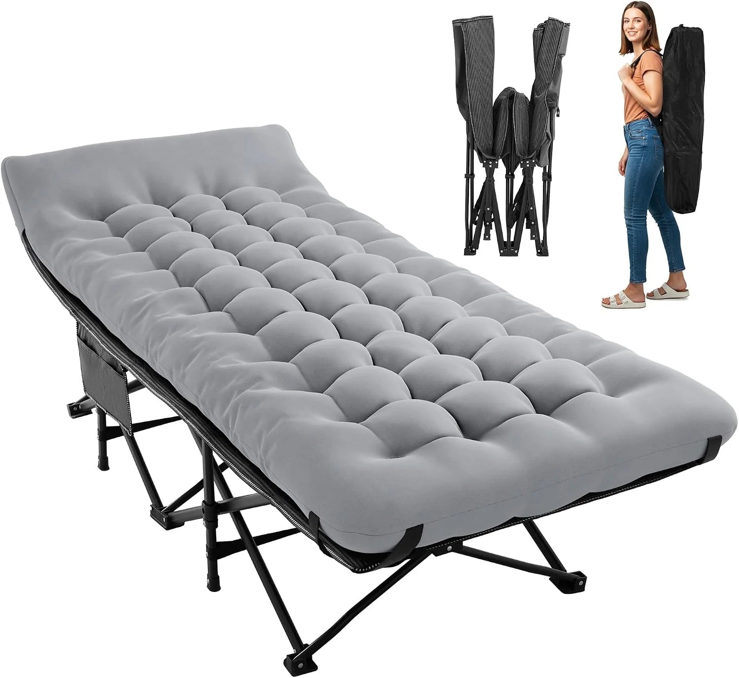 Special Camping Cot for Sleeping 28 Extra Wide, Heavy-Duty 1200D Oxford Foliding Cots for Adults Portable with Mattress - Image 4