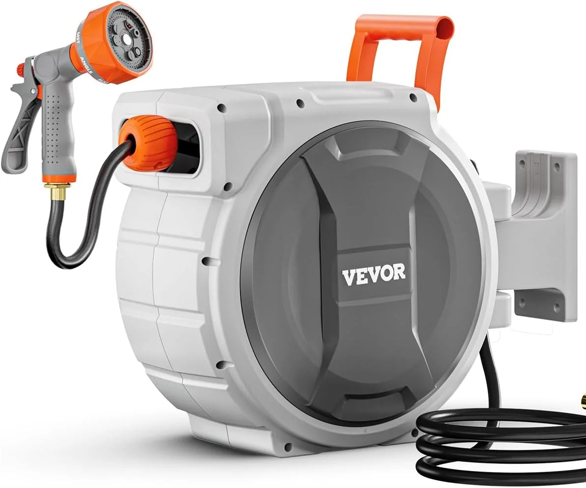 Special Retractable Garden Hose Reel, 5/8 Inch x 100 ft Wall Mounted Hose Reel, Heavy Duty Garden Hose Reel with 9