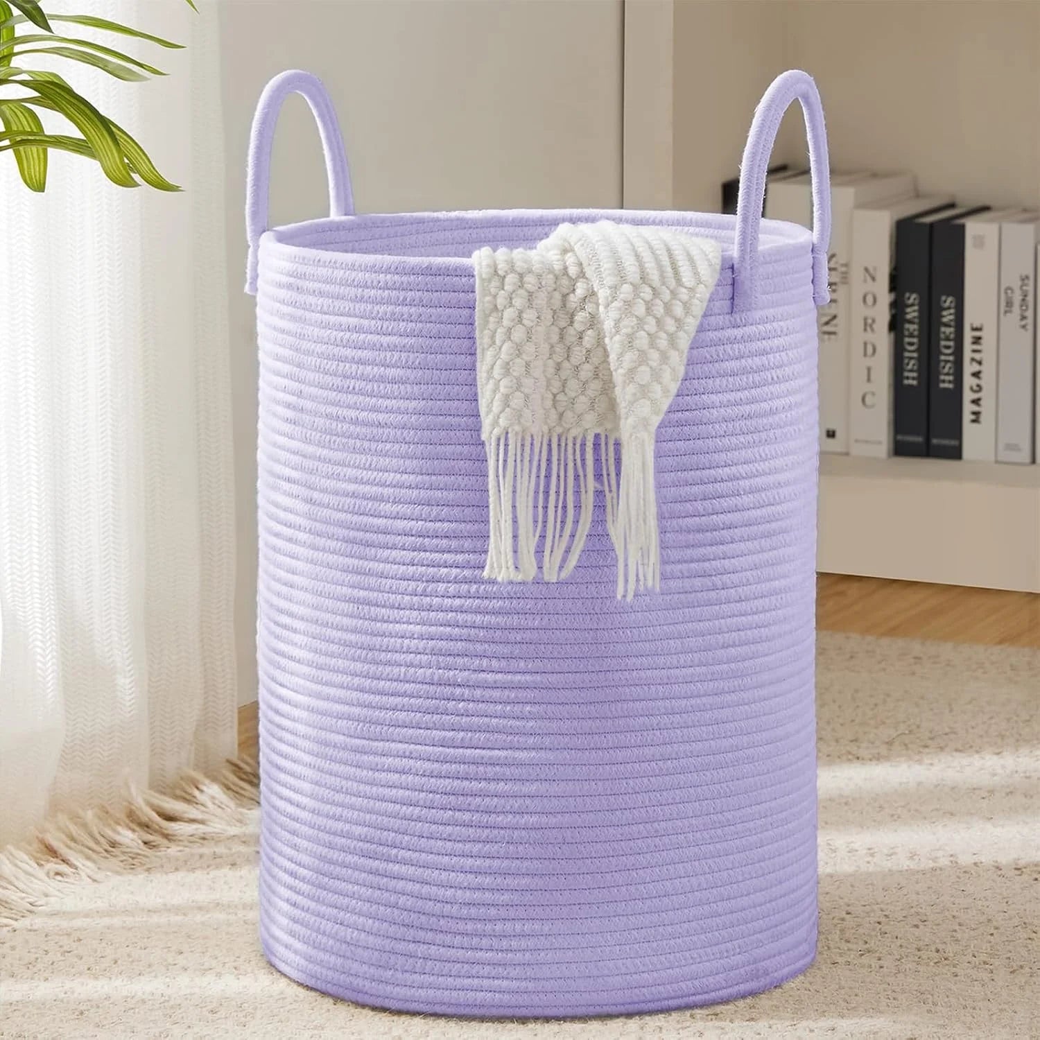 Special YOUDENOVA Jute Rope Laundry Hamper Basket, 58L Blanket Basket for Nursery, Large Woven Laundry Hamper with Sturdy - Image 2