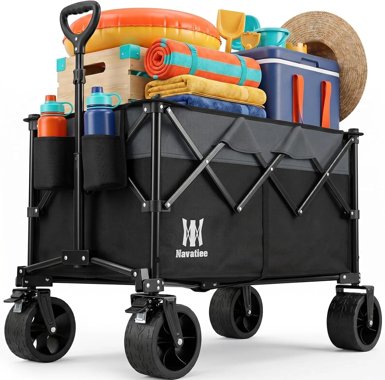 Special 330Lbs Collapsible Folding Wagon, Beach Wagon Cart Heavy Duty Foldable with Big Wheels - Image 3