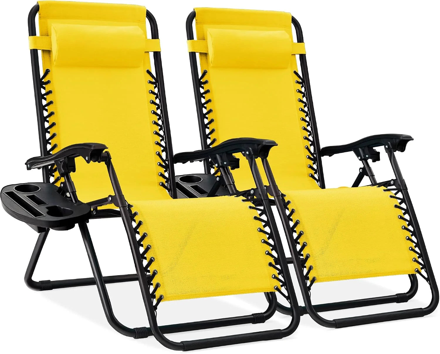 Special Choice Products Set of 2 Adjustable Steel Mesh Zero Gravity Lounge Chair Recliners w/Pillows and Cup Holder Trays - Image 57