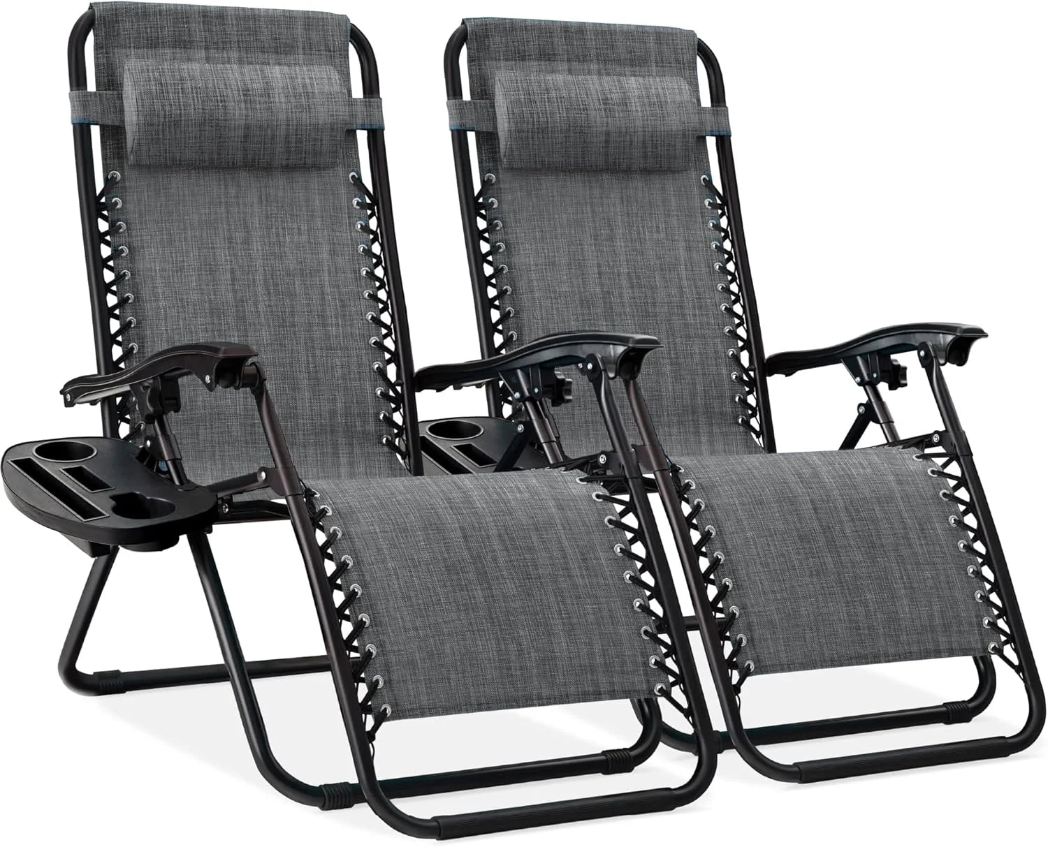 Special Choice Products Set of 2 Adjustable Steel Mesh Zero Gravity Lounge Chair Recliners w/Pillows and Cup Holder Trays - Image 20